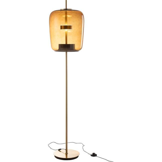 Lampadaire rond en verre à LED pour salon moderne Couleur verre marron ambré et doré <span itemprop=