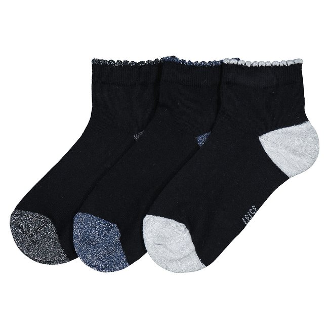 3er-Pack Kurzsocken mit Glitzerdetails zweifarbig schwarz <span itemprop=