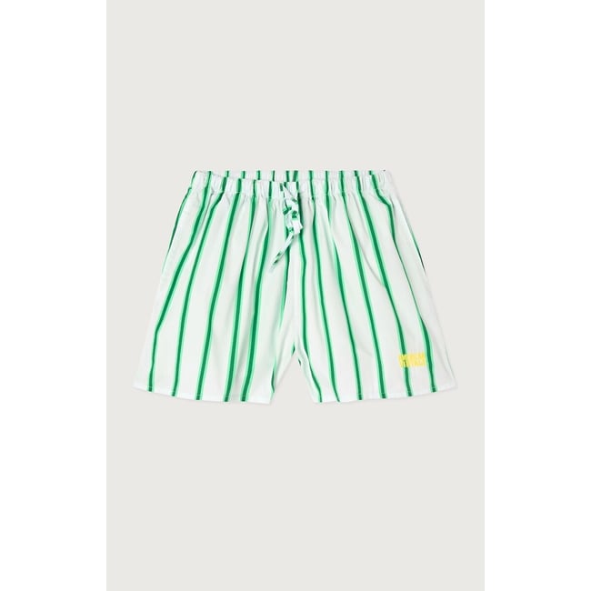Short court rayé à taille élastiquée  rayé vert <span itemprop=