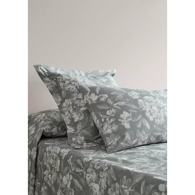 Taie d’oreiller percale de coton fleurs 45 x 110 cm vert moyen <span itemprop=