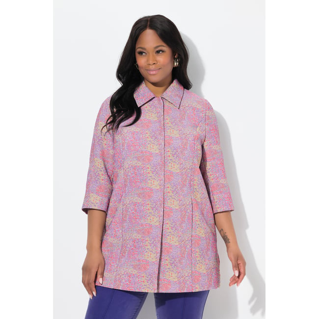 Veste à col chemise et manches 3/4. Motif lavande <span itemprop=