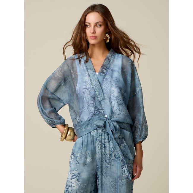 Chemise kimono avec nœud light - blue <span itemprop=