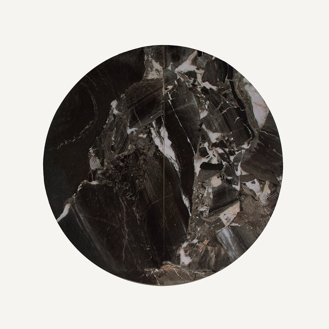 Plateau de table rond et extensible en céramique, diamètre 135 à 180 cm, EXTENDO Couleur céramique marbre anthracite <span itemprop=