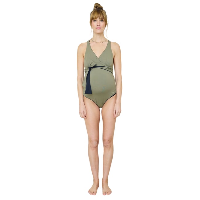 Maillot de bain grossesse réversible kaki <span itemprop=