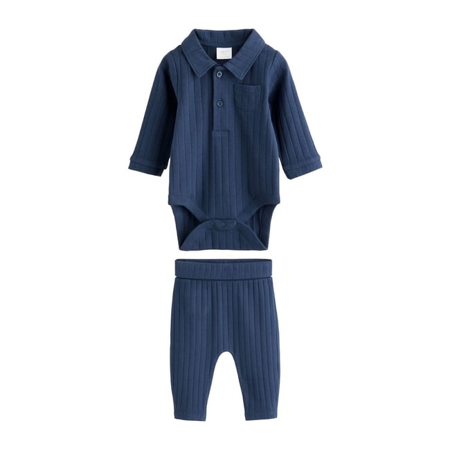 Ensemble polo, body et legging bébé bleu marine <span itemprop=