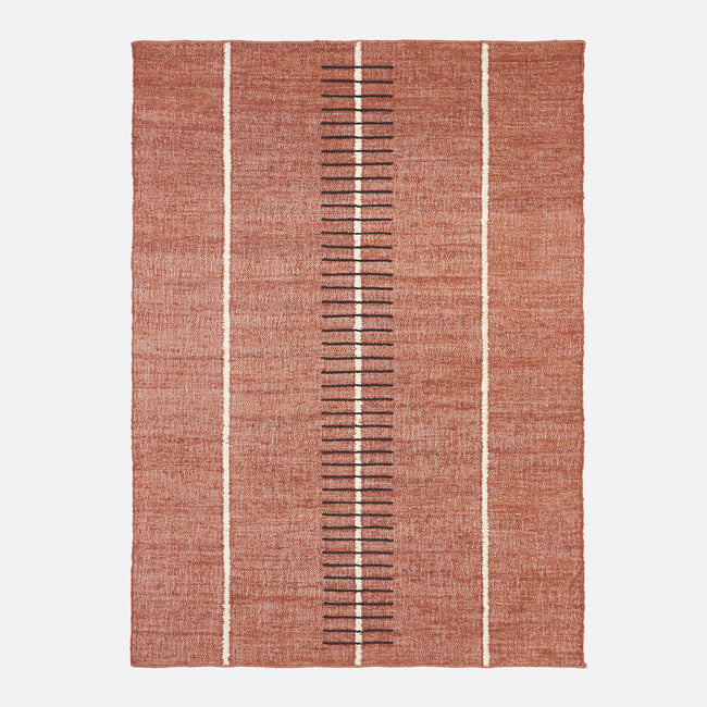Tapis en jute et coton, motif lignes, Calvy Couleur brique <span itemprop=