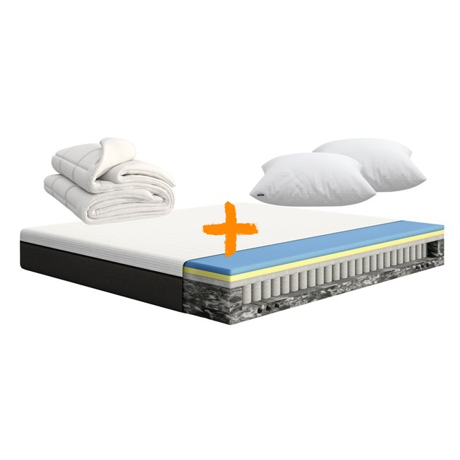 Pack Matelas Hybride + Couette + Oreiller Nuage Couleur blanc <span itemprop=