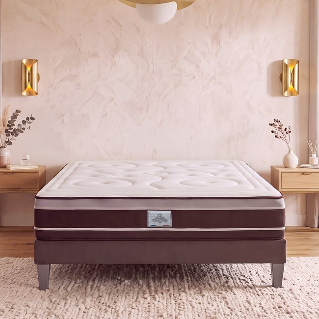 Ensemble DIVIN  Matelas Ressorts ensachés + Sommier Bois Couleur blanc <span itemprop=