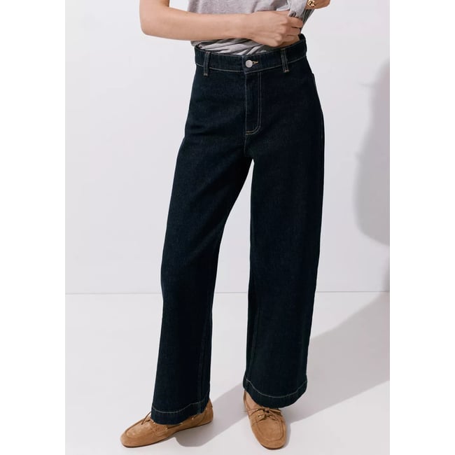 Jean style jupe-culotte Catherin taille haute bleu <span itemprop=