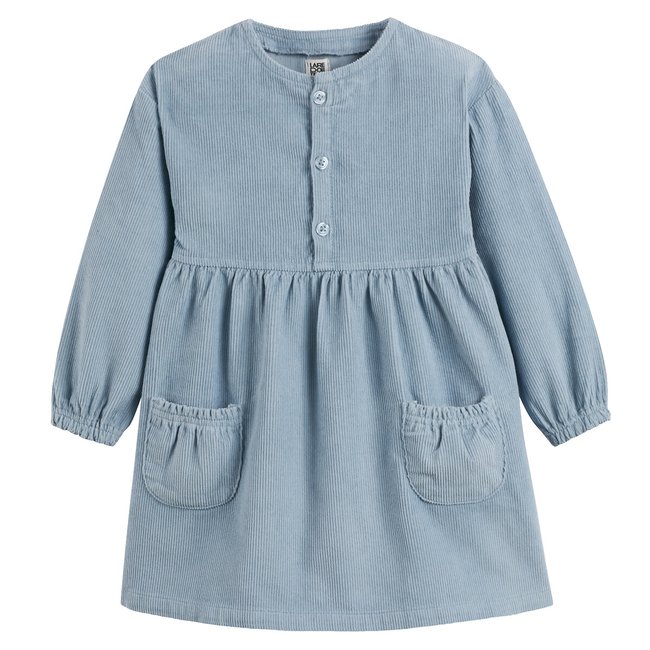 Corduroy Long Sleeve Dress, blue, LA REDOUTE COLLECTIONS