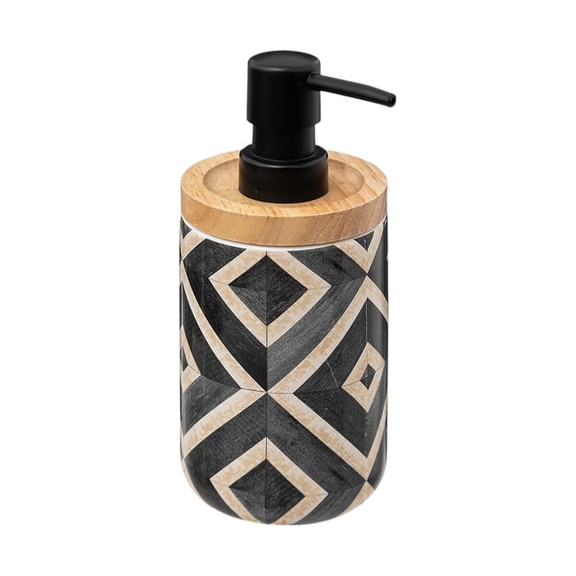 Distributeur de savon dolomite Geo-ethnique noir <span itemprop=
