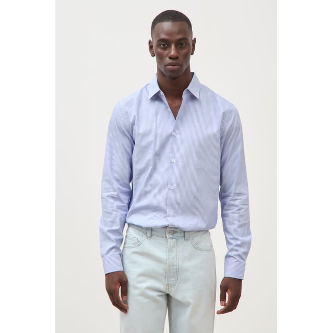 Chemise col américain manches longues bleu gris <span itemprop=