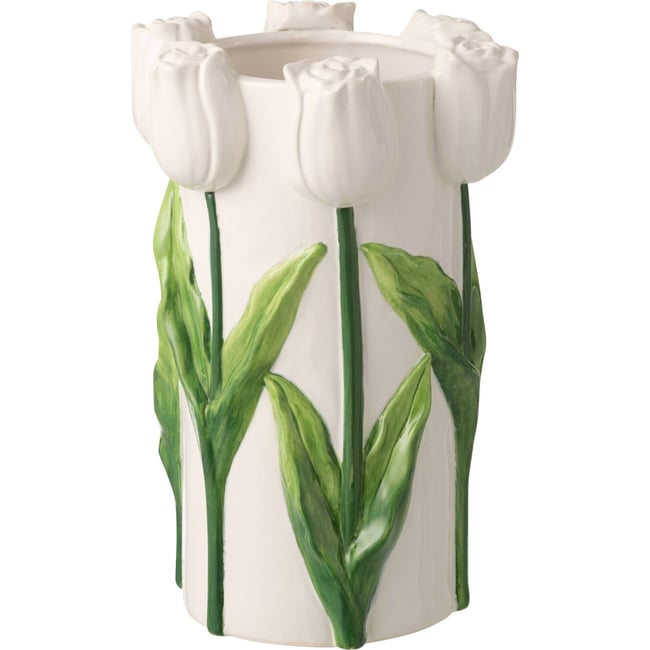 Cache-pot tulipe en céramique Couleur blanc et vert <span itemprop=