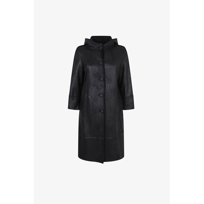Manteau long effet peau retourné noir <span itemprop=