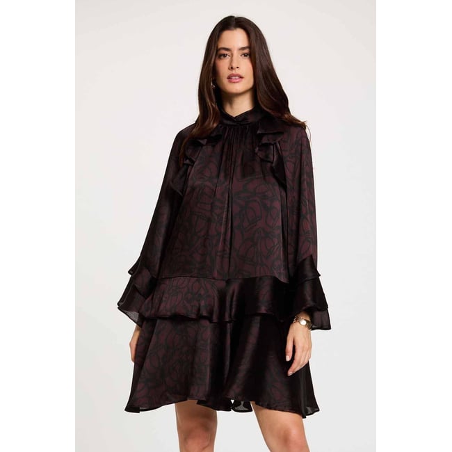 Robe courte col montant multicolore <span itemprop=