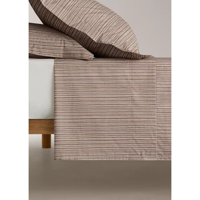 Drap plat imprimé rayures fines 135/140 cm tabac <span itemprop=