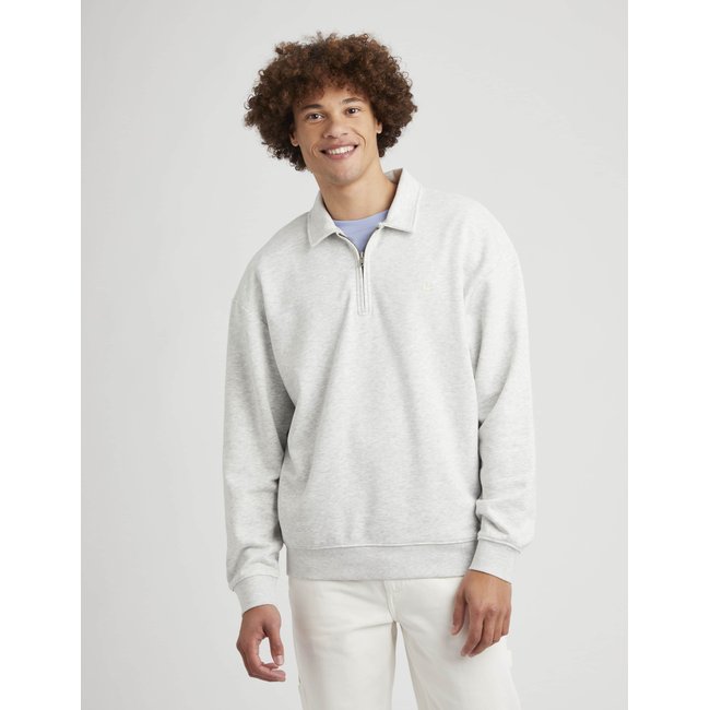 Sweat col polo oversize gris clair <span itemprop=