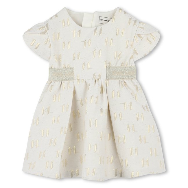 Robe de cérémonie en jacquard ecru dore <span itemprop=