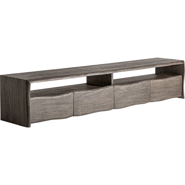 Meuble tv en bois d'acacia finition vieillie Couleur marron bois vieilli naturel <span itemprop=