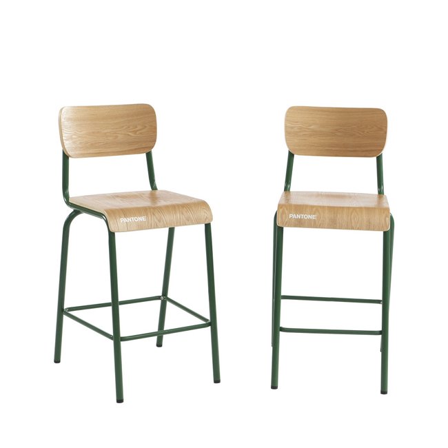 Lot de 2 tabourets de bar en bois et métal H65,5cm - Nino Couleur vert kaki <span itemprop=