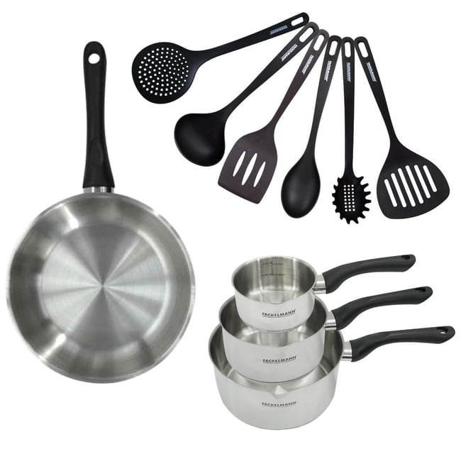 Batterie 1 poêle 28cm + 3 casseroles 12/16/20cm GENEVA inox|noir <span itemprop=