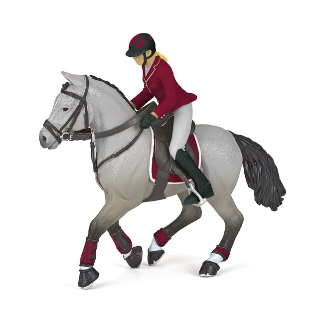 Figurine Cheval de concours et sa cavalière gris <span itemprop=