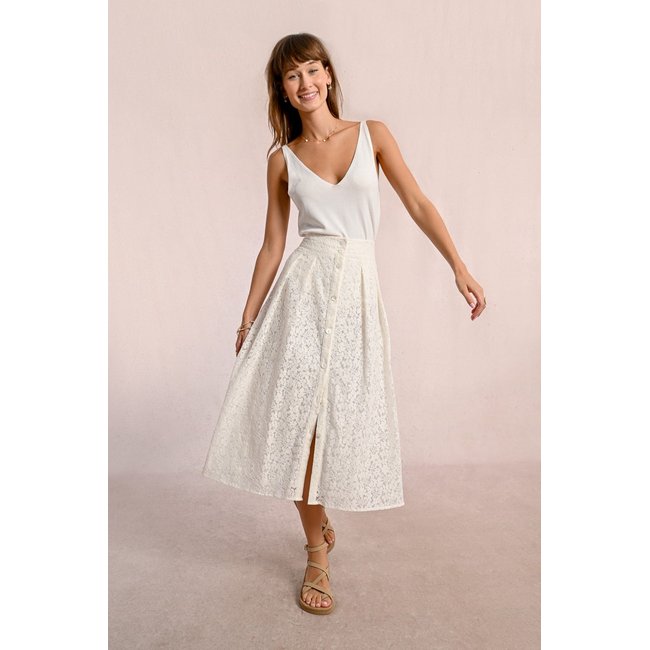 Longue jupe boutonnée blanc <span itemprop=