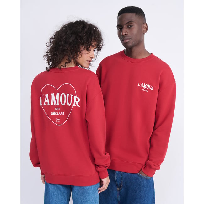 Sweat L'amour est déclaré brodé rouge crimson <span itemprop=