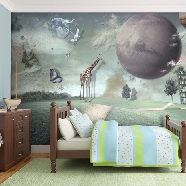 Papier peint intissé panoramique Fantaisie La ville de l'avenir Couleur vert <span itemprop=