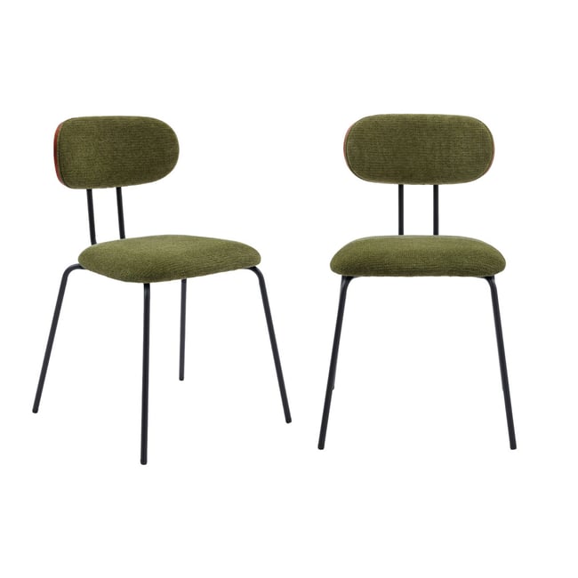 Chaise décor bois courbé teinté noyer et tissu déperlant pieds métal noir (lot de 2) ERIN - SWEEEK
