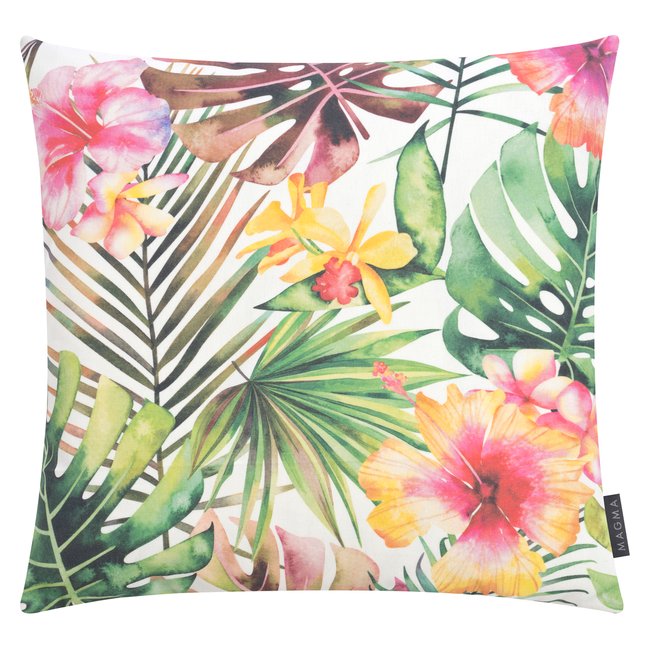 Housses de coussin extérieur imprimées KOKAMO lot de 2 vert rose blanc <span itemprop=