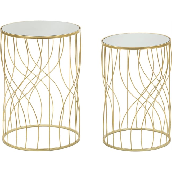 Lot de 2 tables en fer plateau miroir GLAM Couleur doré et miroir <span itemprop=