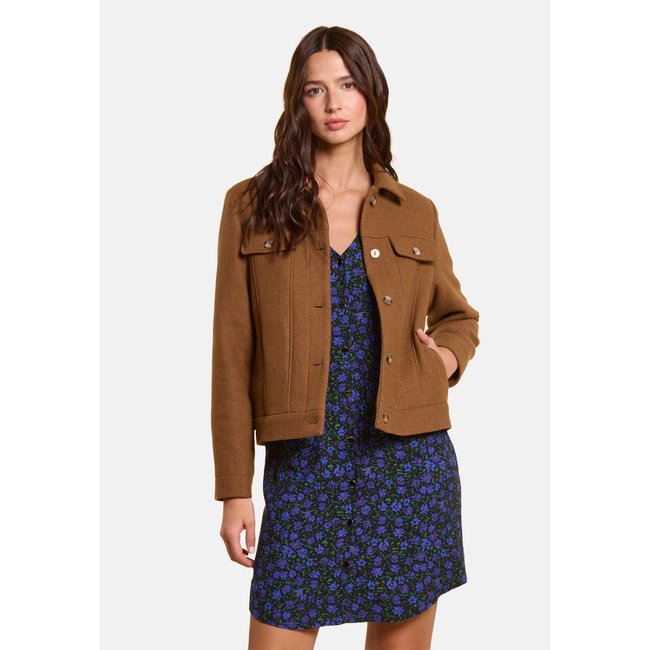 Manteau court fourré marron caramel <span itemprop=
