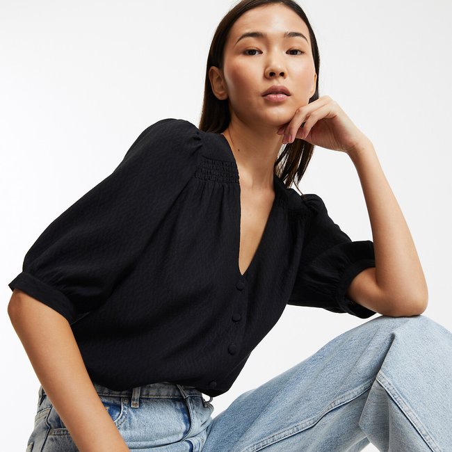 Fliessende Bluse, V-Ausschnitt, kurze Ärmel - LA REDOUTE COLLECTIONS