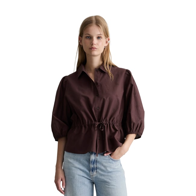 Blouse anglaise Broderie régulière en pur coton bio rouge foncé <span itemprop=