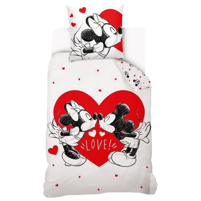 Parure de lit Disney, MICKET ET MINNIE GROS CŒUR blanc <span itemprop=