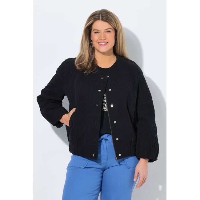 Blouson, broderie, col rond noir <span itemprop=
