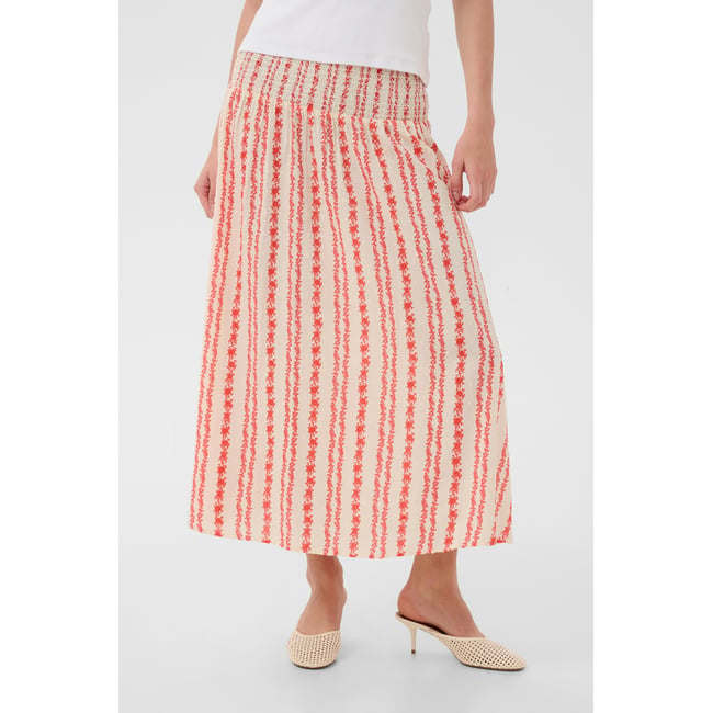 Jupe - tissage léger orange blanc coral/white graphic <span itemprop=