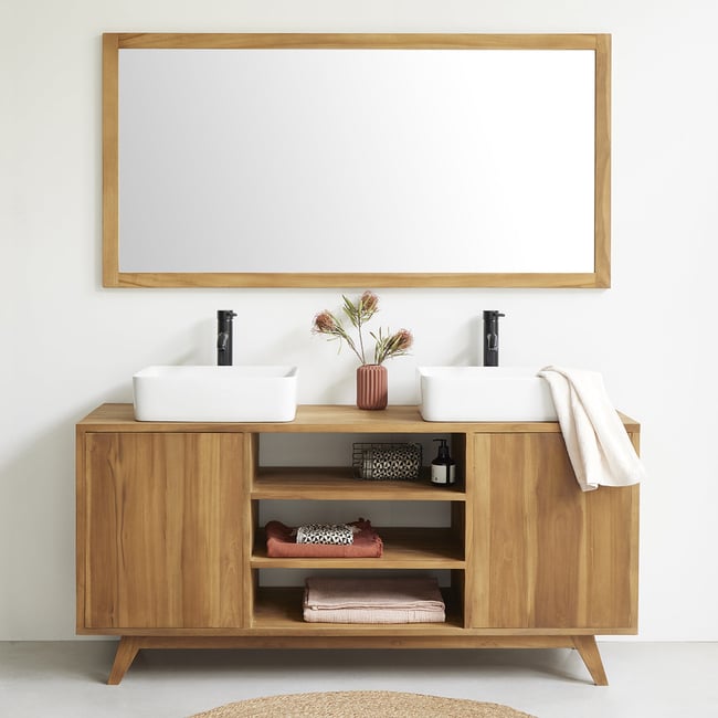 Meuble de salle de bain en teck massif 160 cm  RIO Couleur naturel <span itemprop=
