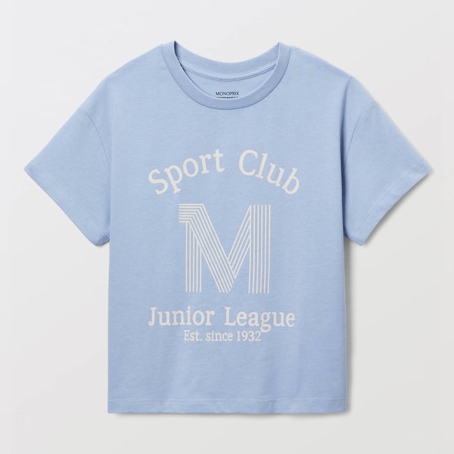 T-shirt sport manches courtes imprimé en coton forever blue <span itemprop=