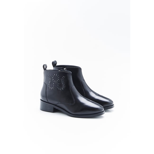 Bottines dessus cuir mouton noir <span itemprop=