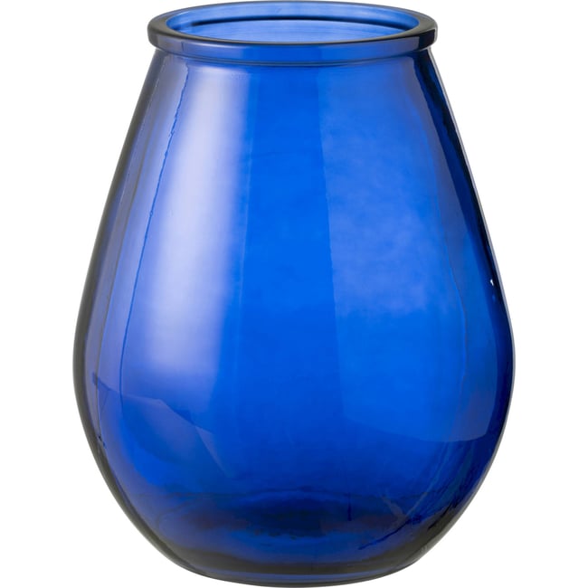 Vase décoratif en verre forme œuf organique Couleur bleu profond translucide <span itemprop=