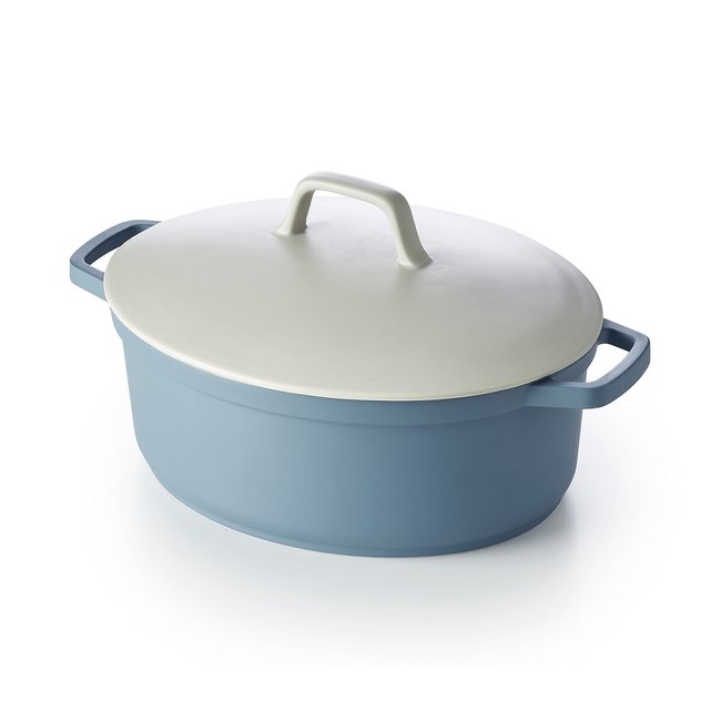 Cocotte ovale avec couvercle gamme Papillon bleu/blanc <span itemprop=