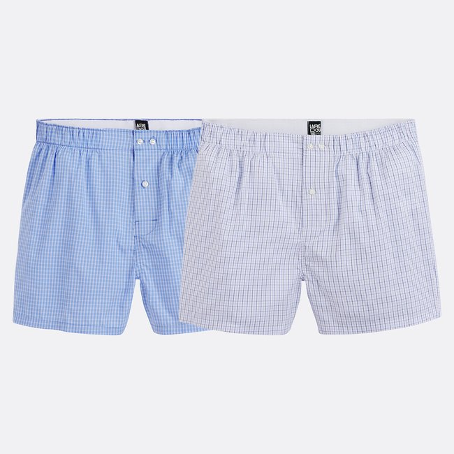 Pack of 2 Checked Boxer Shorts, blue with checks, LA REDOUTE COLLECTIONS