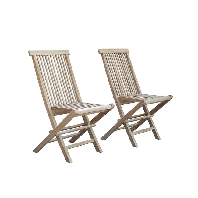 Lot de 2 chaises de jardin en teck massif pliantes  MIDLAND naturel <span itemprop=