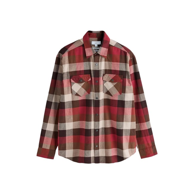 Chemise à manches longues et carreaux bison rouge <span itemprop=