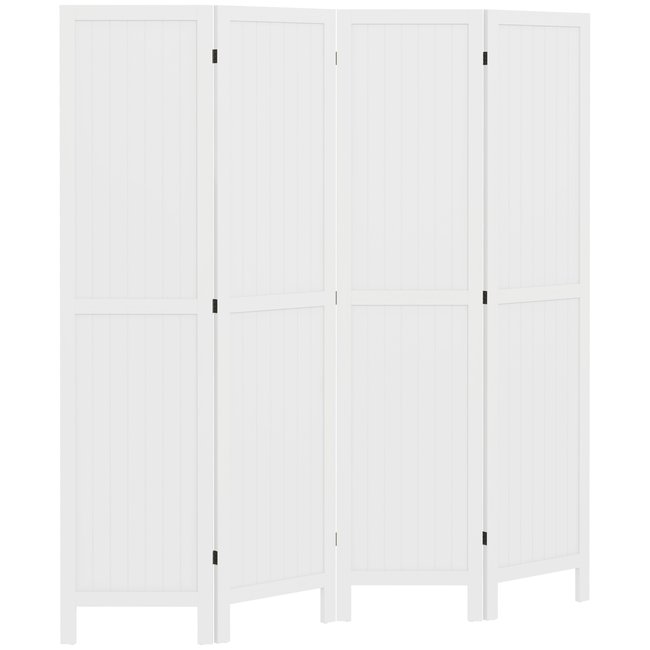 Paravent intérieur 4 panneaux rainurés style rustique chic bois blanc Couleur blanc <span itemprop=