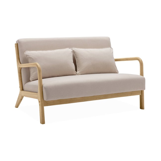 Banquette scandinave 2 places bois et tissu LORENS Couleur beige <span itemprop=