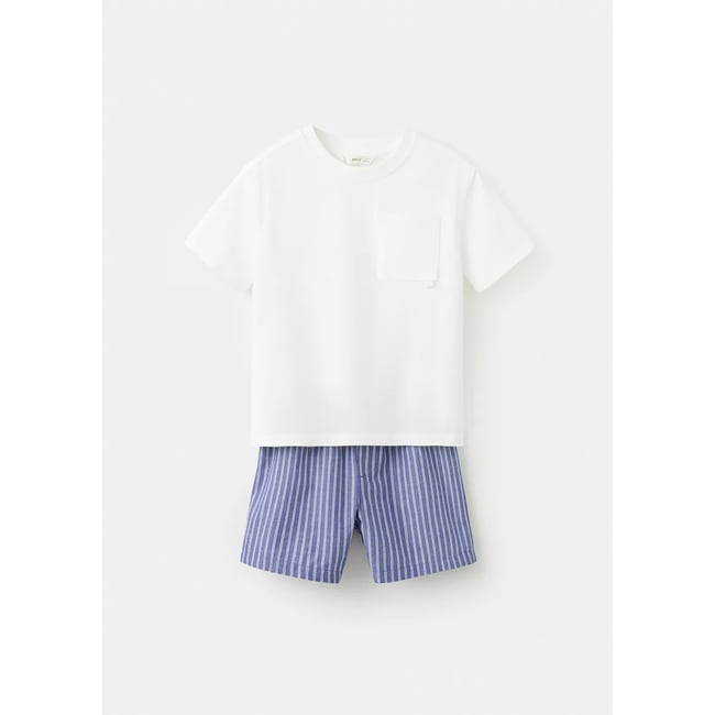 Pyjama court rayures blanc cassé <span itemprop=