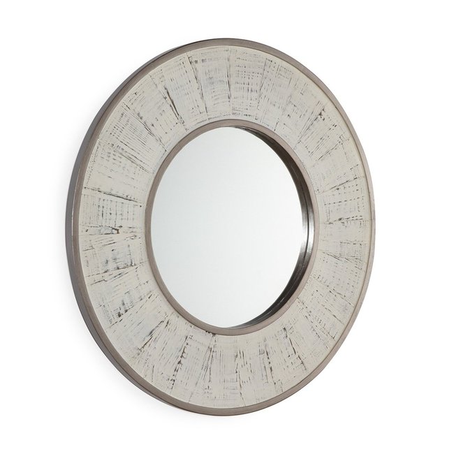 Miroir rond en bois de sapin, Denio Couleur blanc antique <span itemprop=